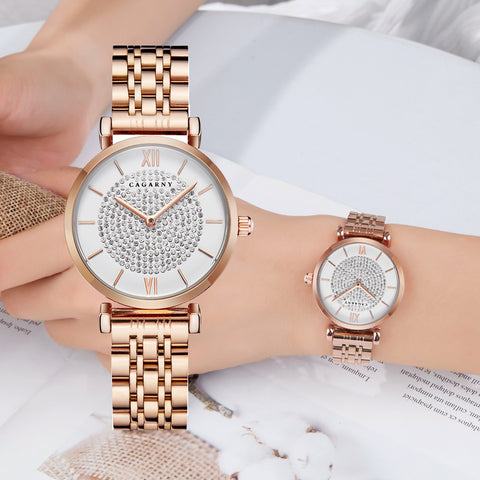 Women Watches Gem Cut Geometry Crystal Leather Quartz