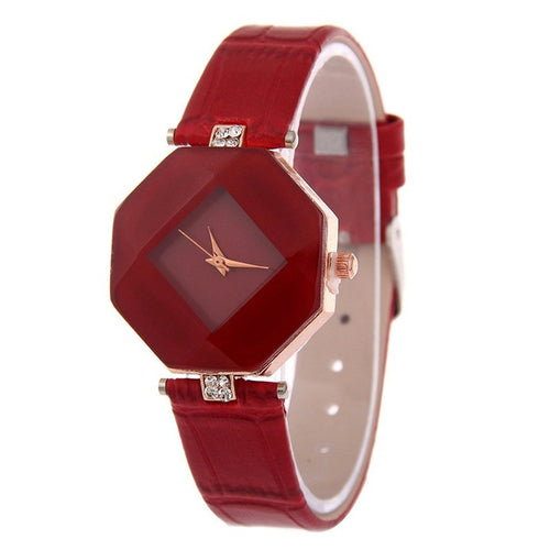 Women Watches Gem Cut Geometry Crystal Leather Quartz